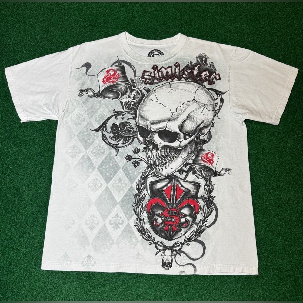 Y2K Sinister Skull Gothic Punk Tattoo Mens Large Grunge T Shirt